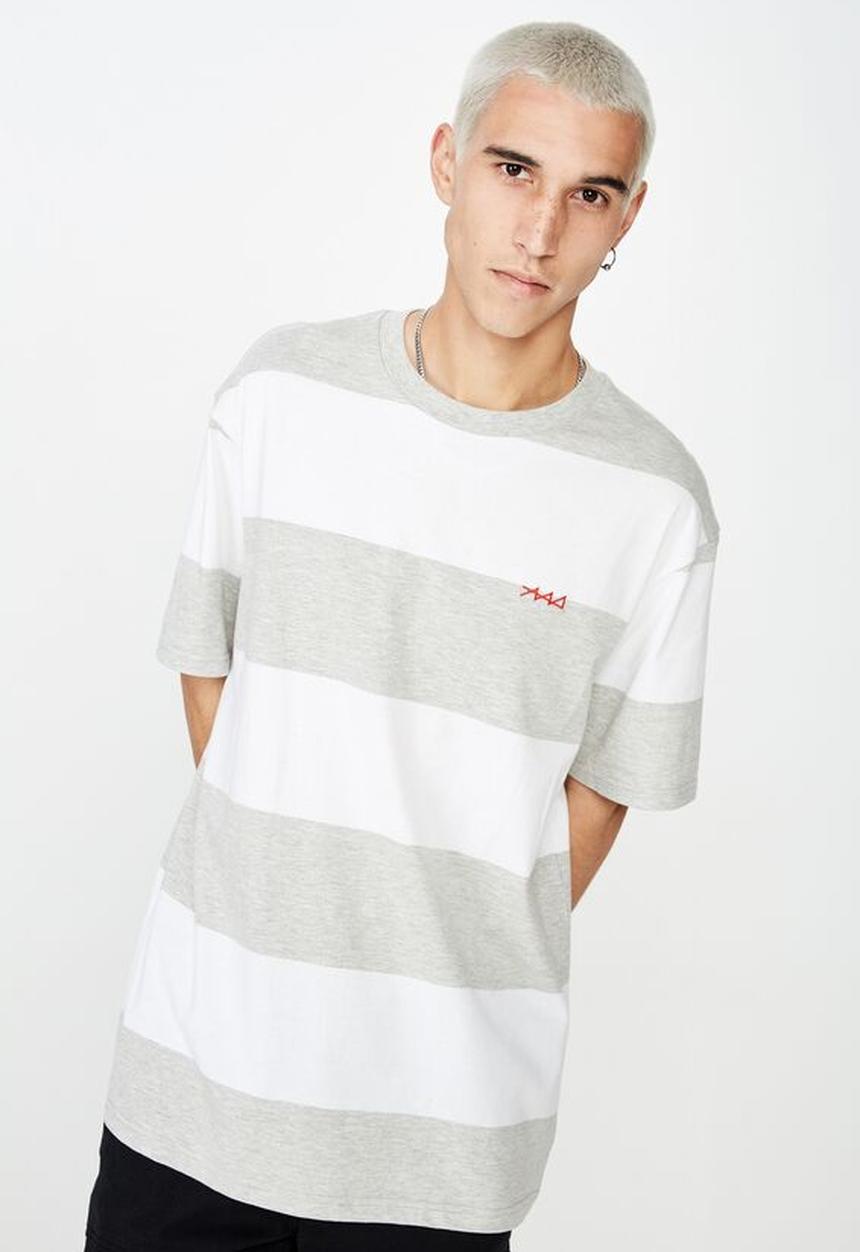 Factorie - Embroidered stripe T-shirt - white & grey 