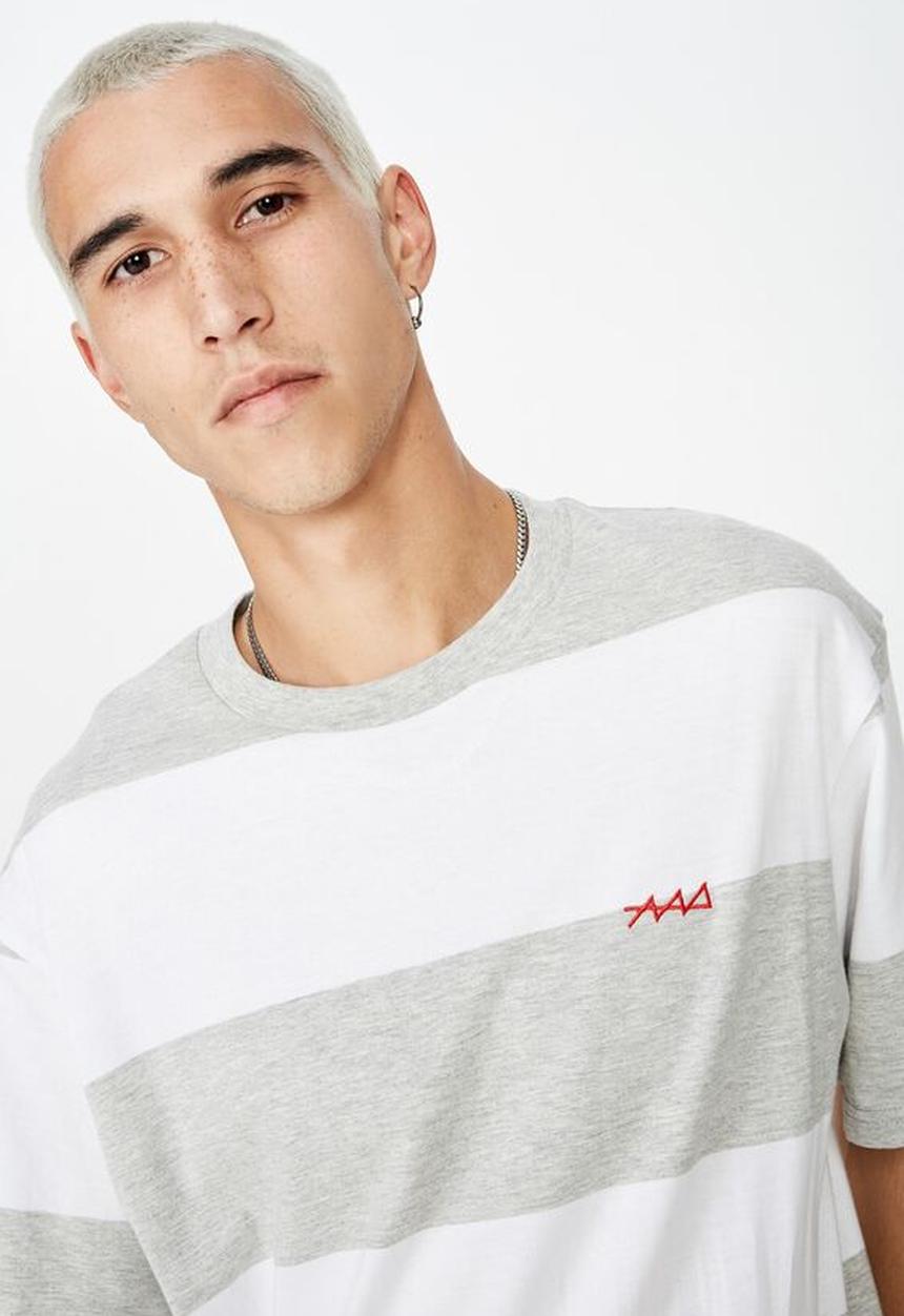 Factorie - Embroidered stripe T-shirt - white & grey 