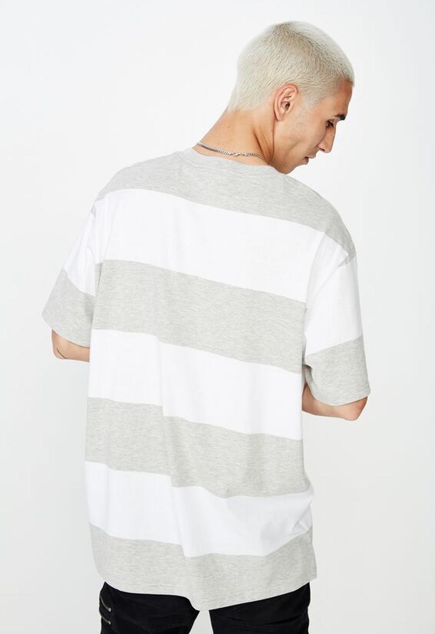 Factorie - Embroidered stripe T-shirt - white & grey 