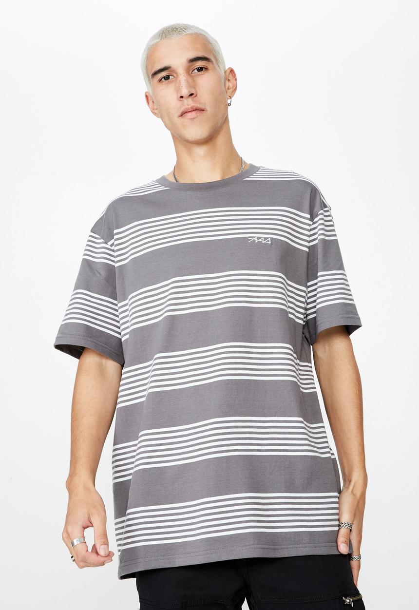 Factorie - Embroidered stripe T-shirt - grey & white 