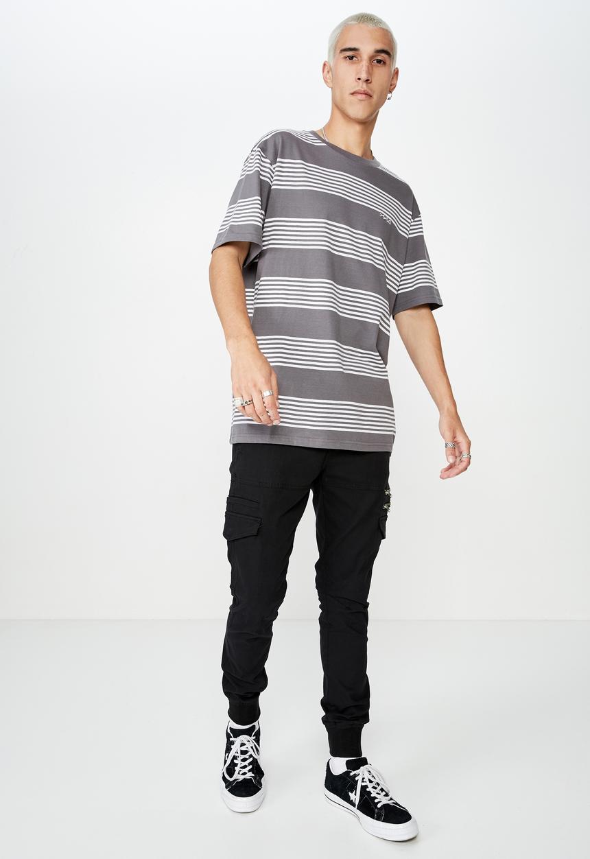 Factorie - Embroidered stripe T-shirt - grey & white 