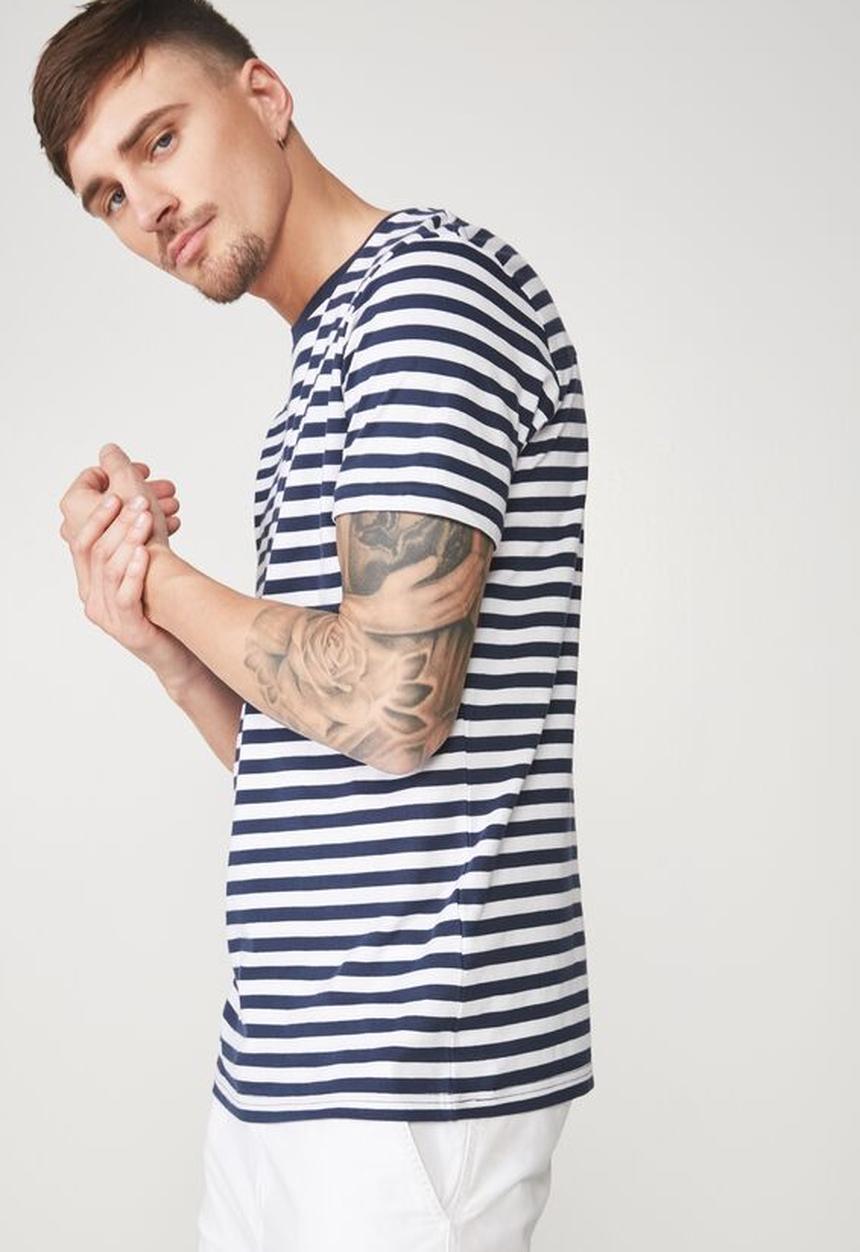 Cotton On - Tbar premium crew - white & navy 