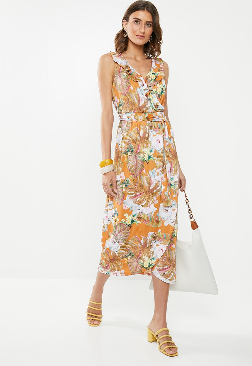 Revenge - Floral wrap dress - orange