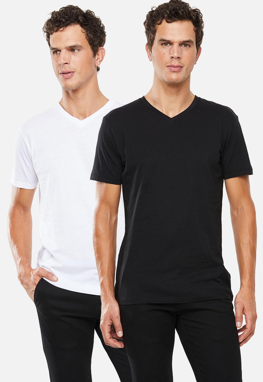 Superbalist - Plain V-neck 2 pack tees - black & white