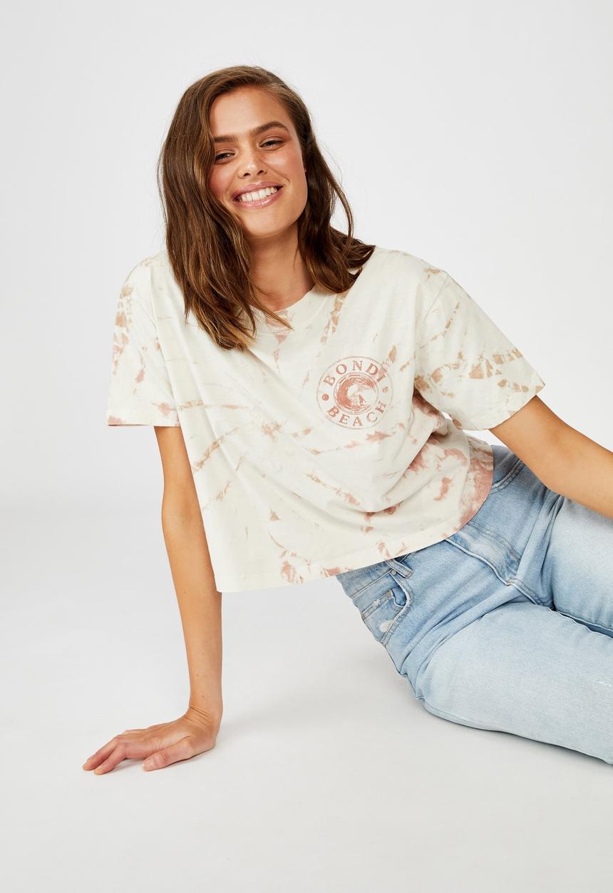 Cotton On - T bar cali graphic tee  - pink & cream