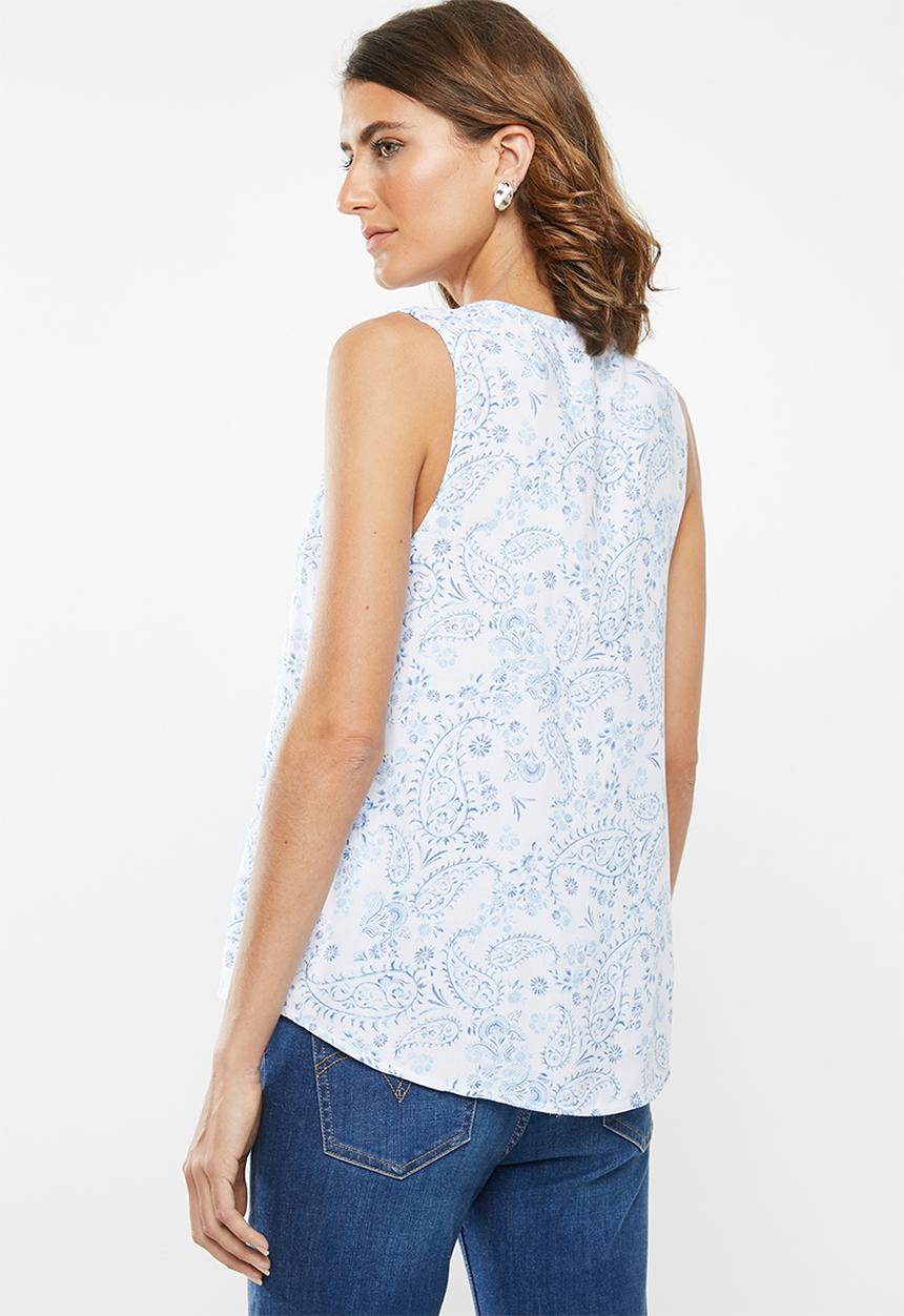 edit - Sleeveless shell top - white & blue 