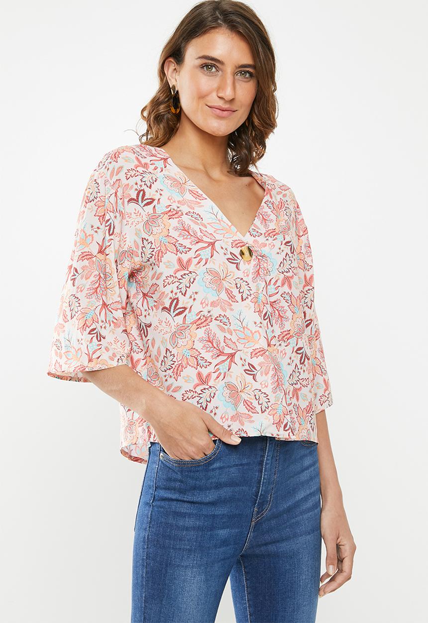edit - Boxy blouse v-neck - multi