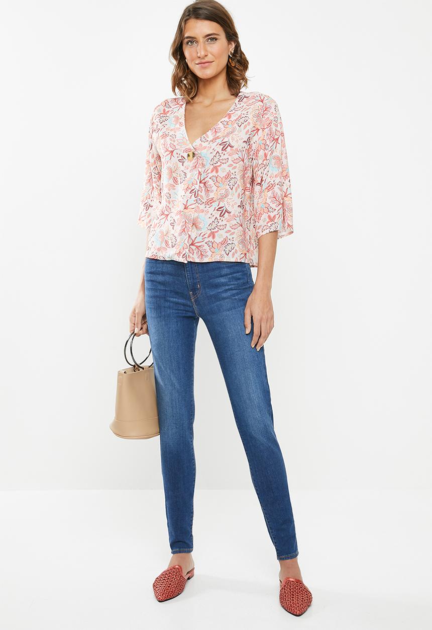 edit - Boxy blouse v-neck - multi