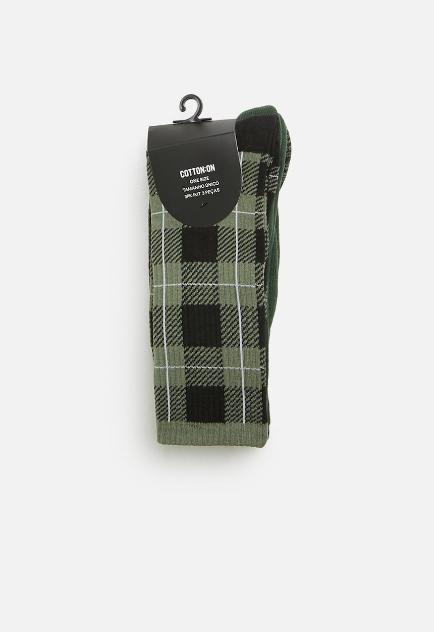 Cotton On - Active 3 pack socks -green & black