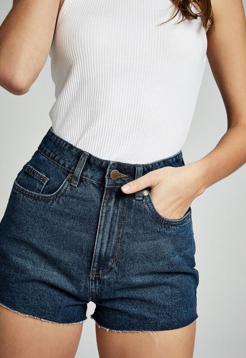 Cotton On - High rise goldie denim short  - blue
