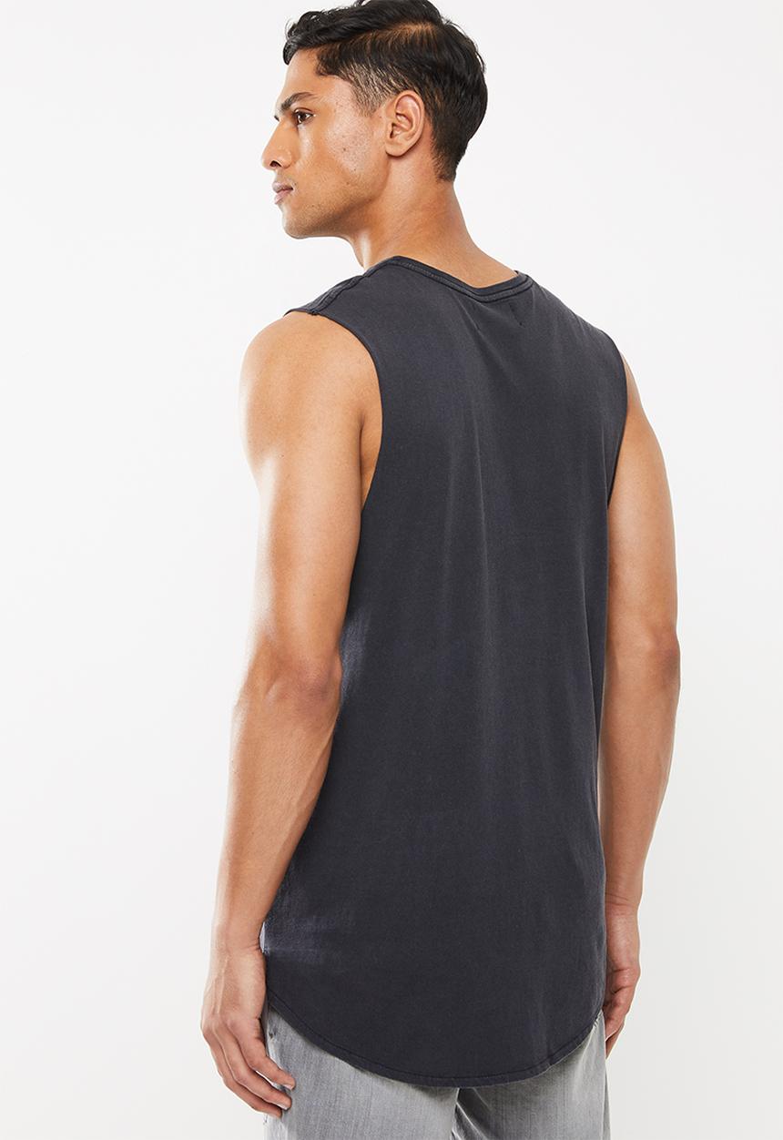Cotton On - Chest stripe long curve hem muscle tank - charcoal