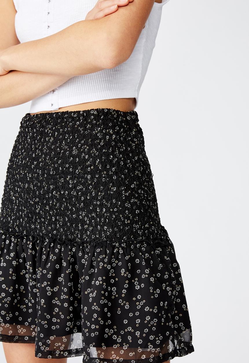 Cotton On - Venus shirred mini skirt - black & white 