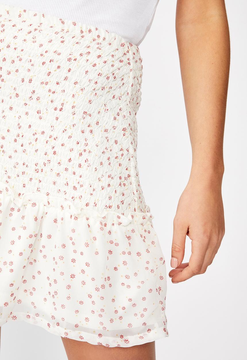 Cotton On - Venus shirred mini skirt - white & red 