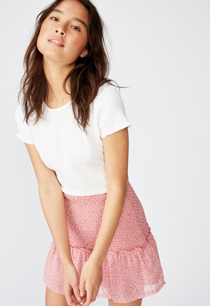 Cotton On - Venus shirred mini skirt - pink & white 