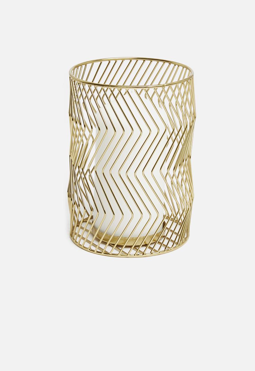 Sixth Floor - Zigzag pillar candle lantern - gold