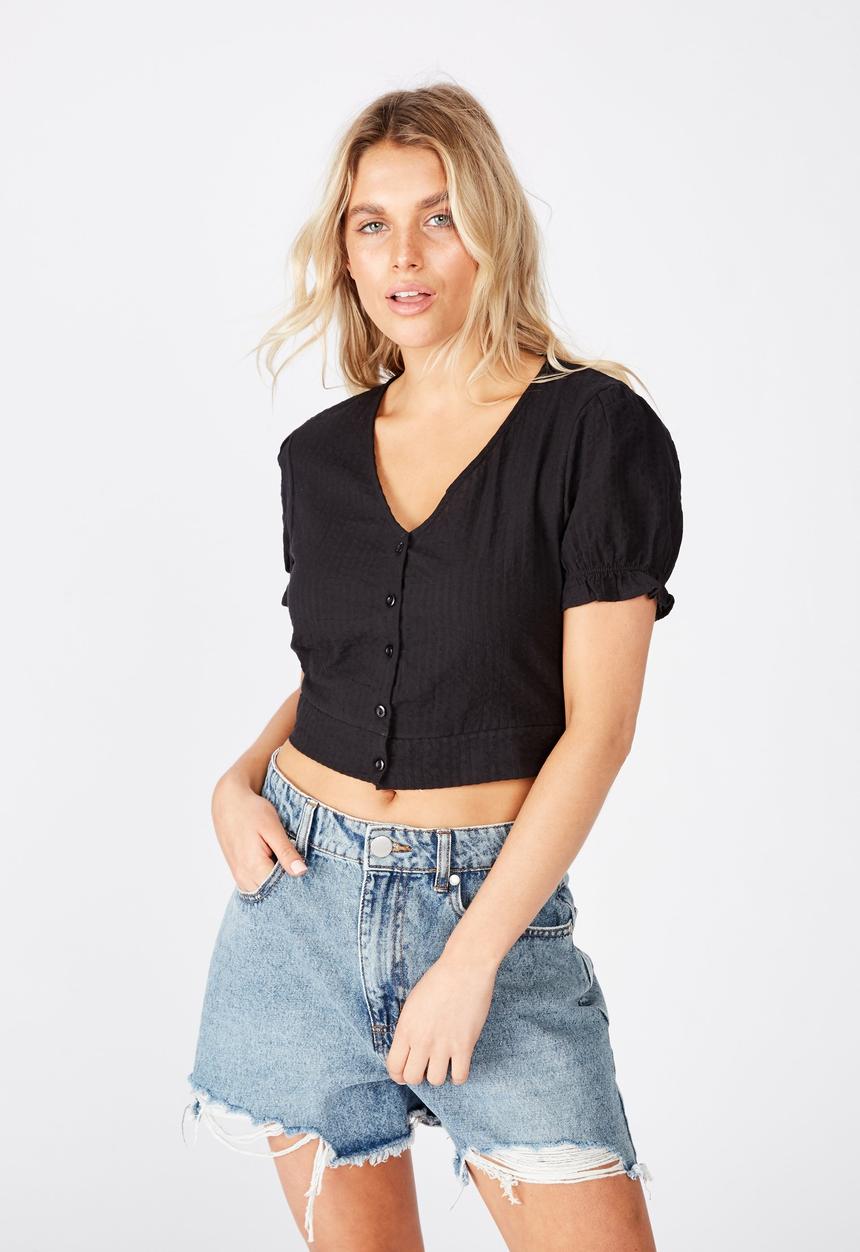 Cotton On - Lenny puff short sleeve top - black