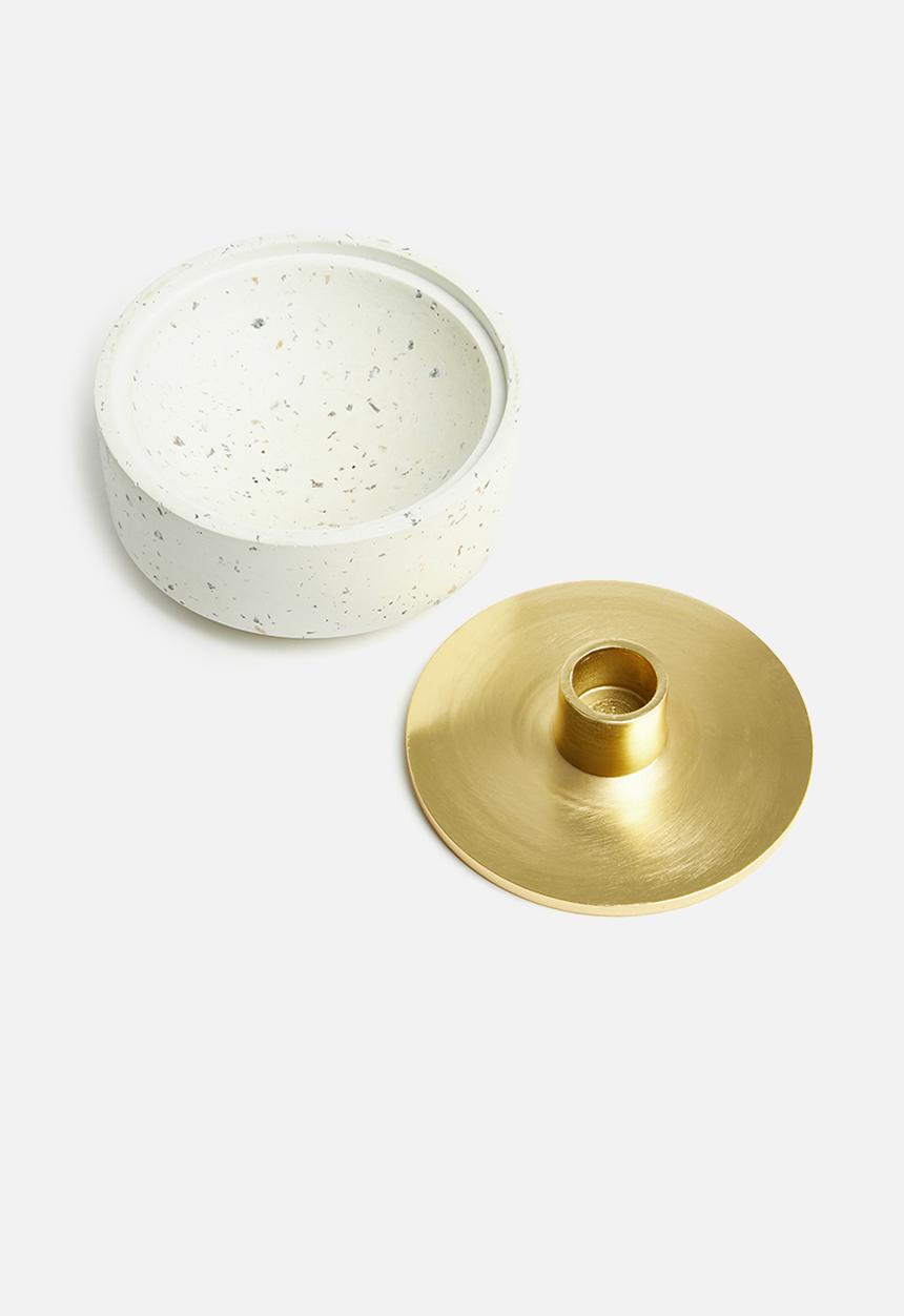 Sixth Floor - Terrazzo trinket candle holder - white & gold