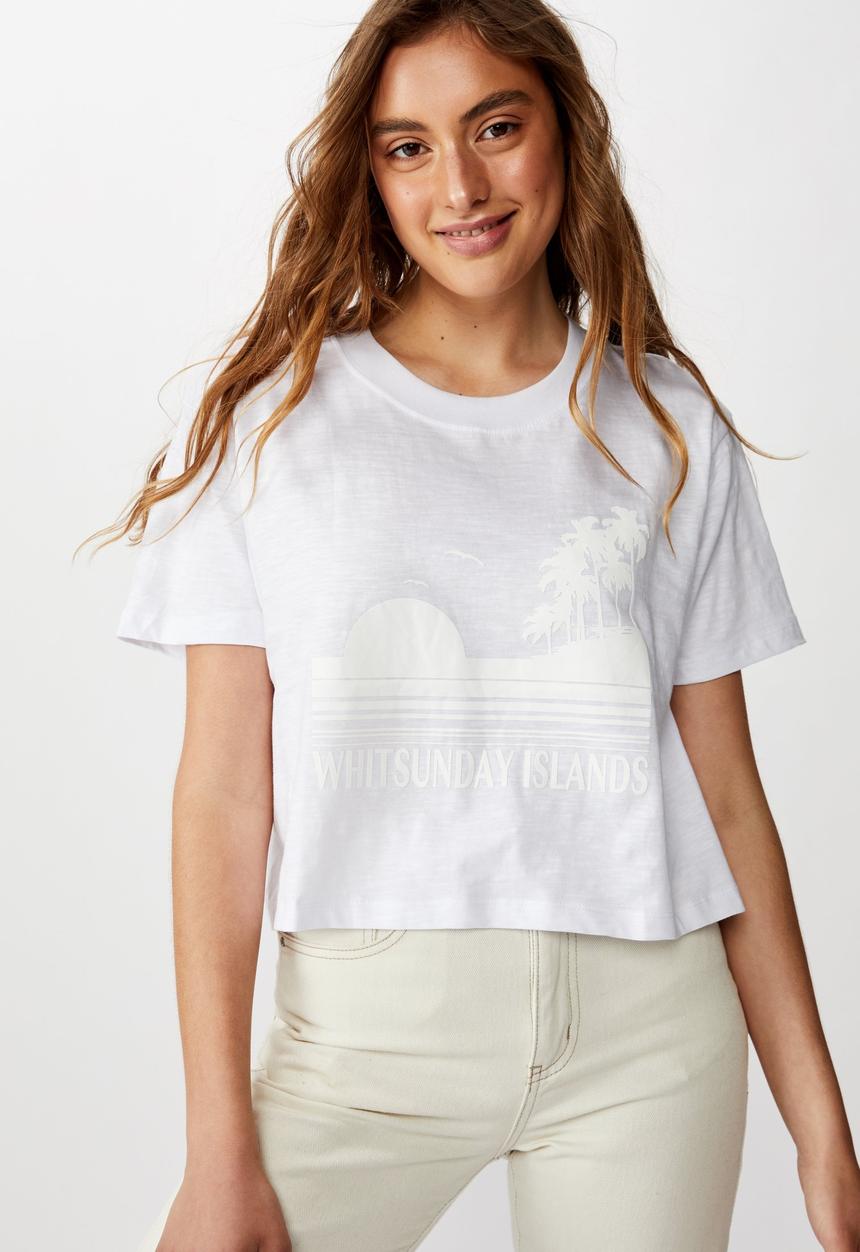 Cotton On - T-bar cali graphic crop tee - white