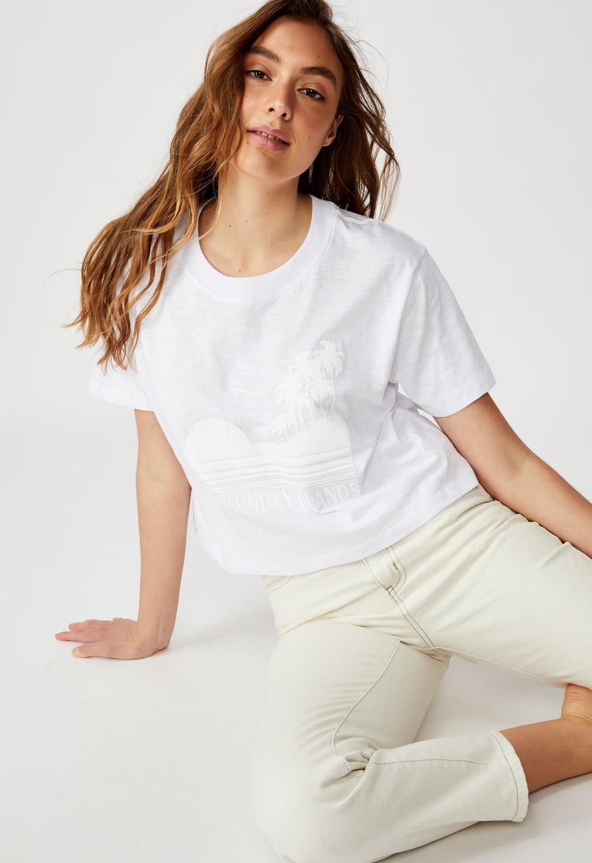 Cotton On - T-bar cali graphic crop tee - white