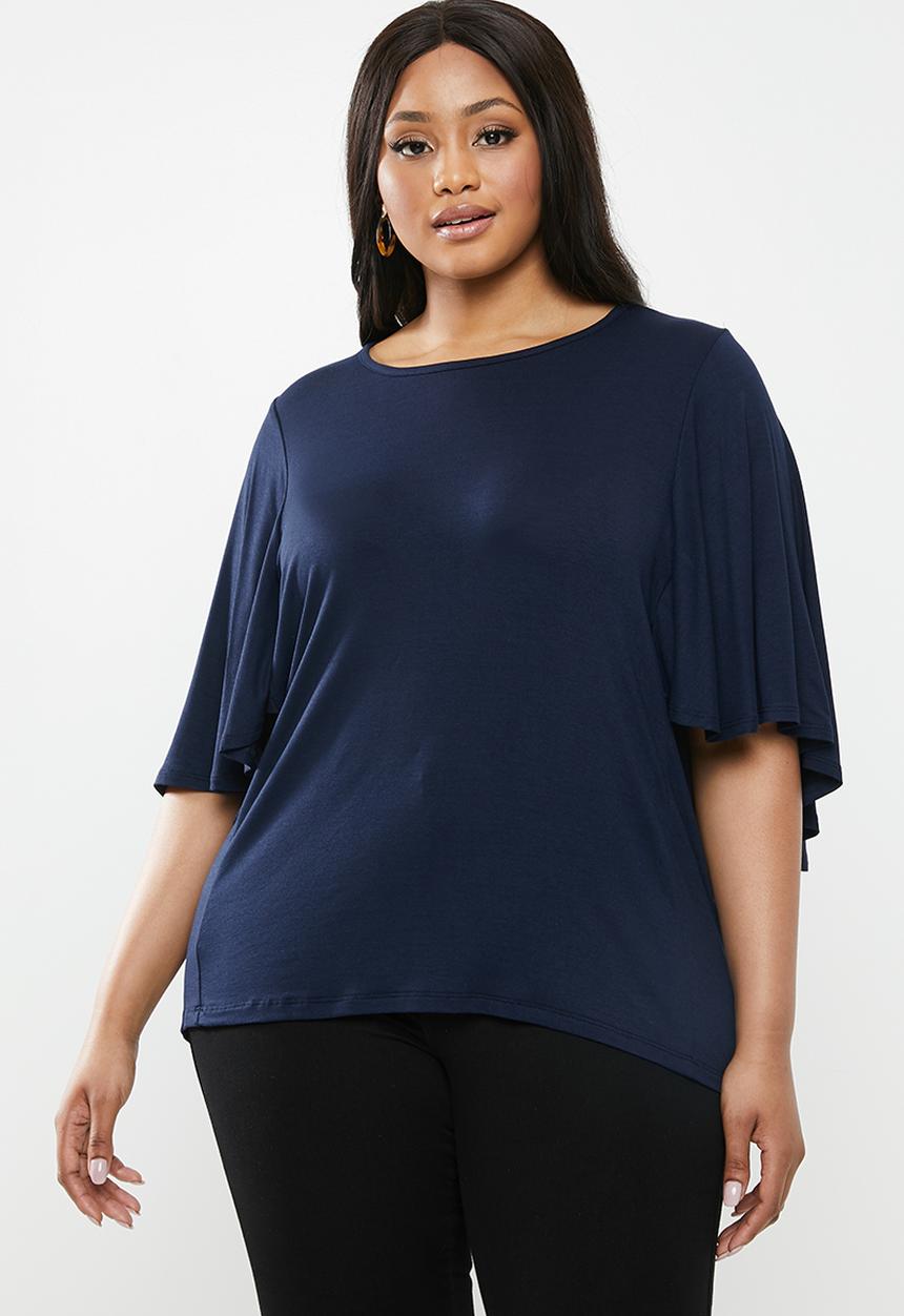 edit Plus - T-shirt with batwing styled sleeve - navy