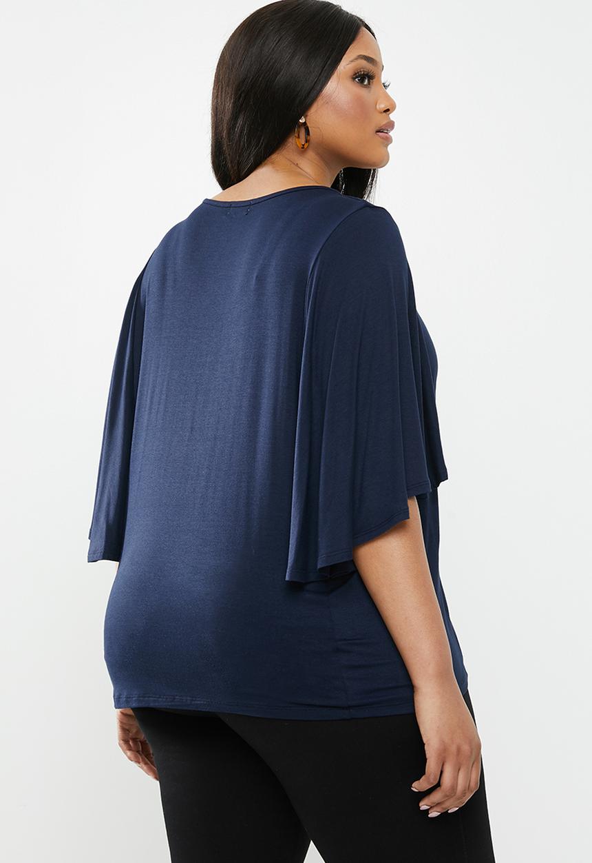 edit Plus - T-shirt with batwing styled sleeve - navy