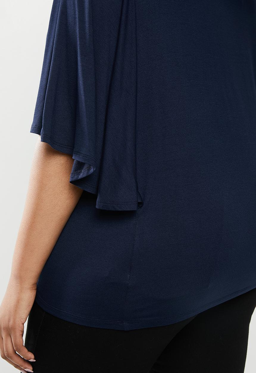 edit Plus - T-shirt with batwing styled sleeve - navy