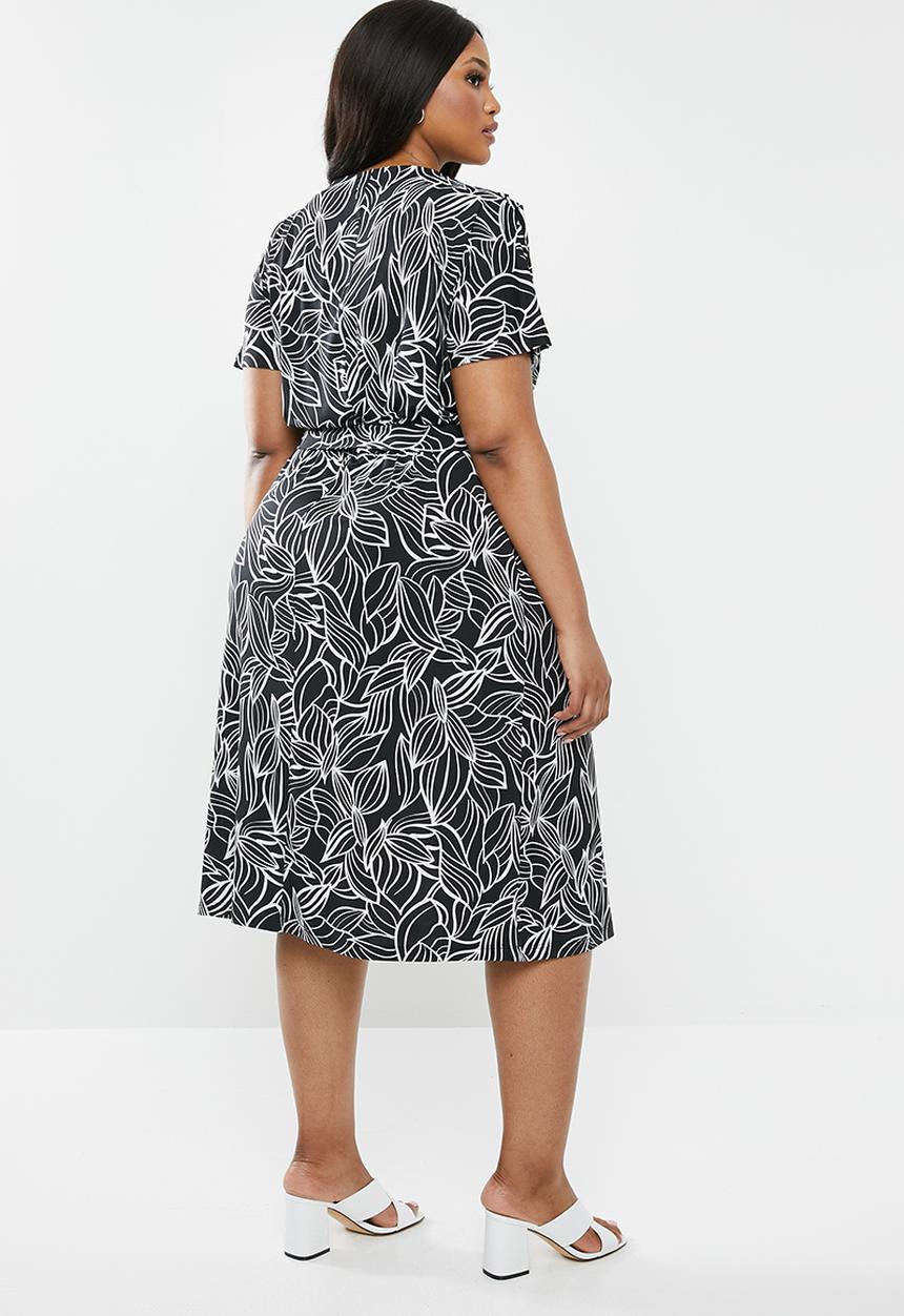 edit Plus - Wrap midi dress - black & white