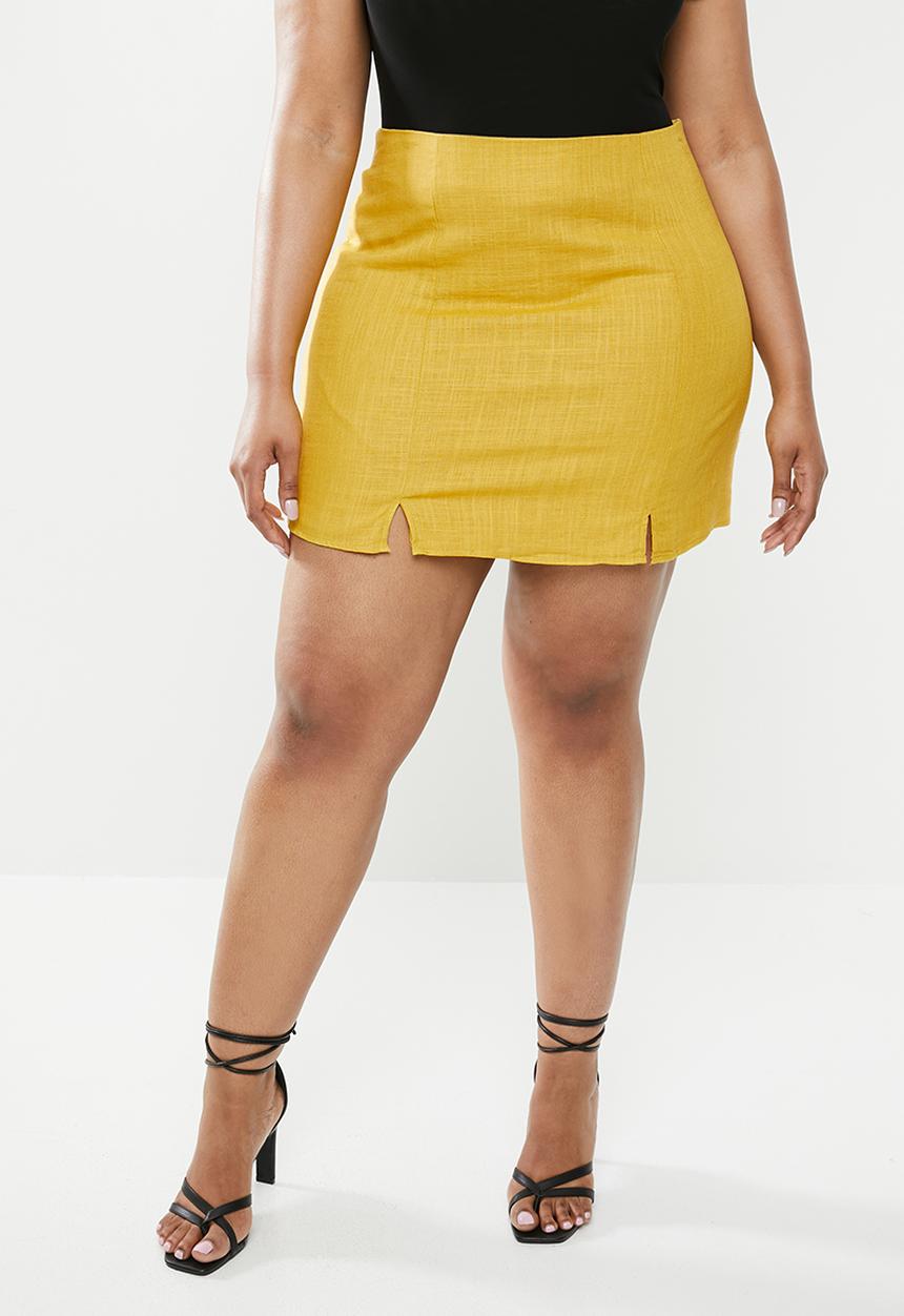 Missguided - Curve co-ord linen hem mini skirt - yellow