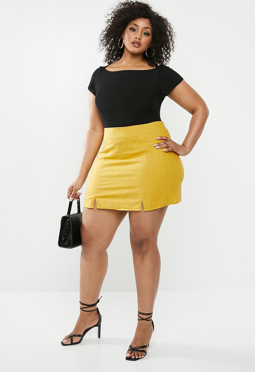 Missguided - Curve co-ord linen hem mini skirt - yellow