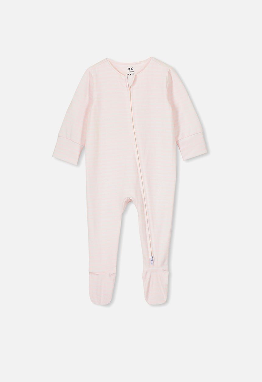 Cotton On - The long sleeve zip romper - pink & white 