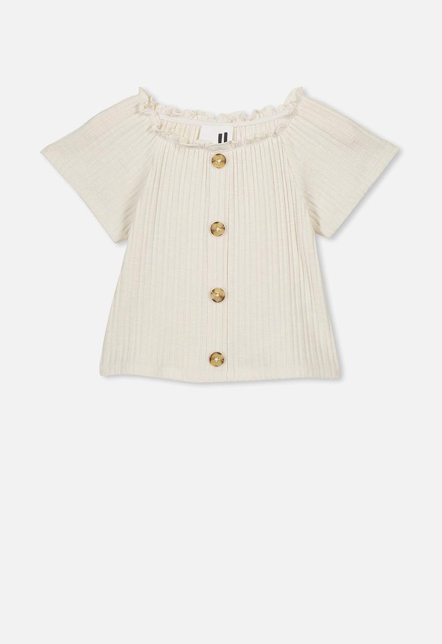 Cotton On - Effie short sleeve button through top - beige