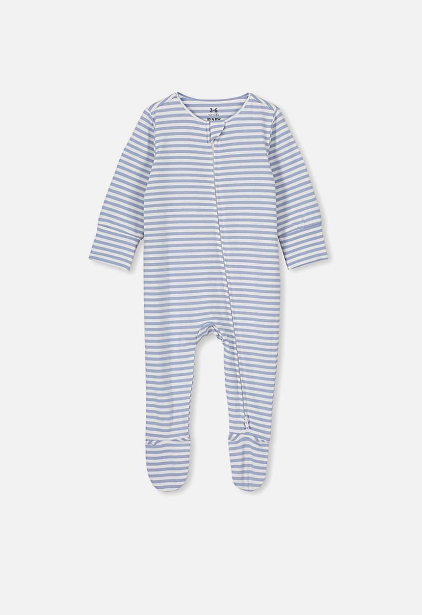 Cotton On - The long sleeve zip romper - blue & white 