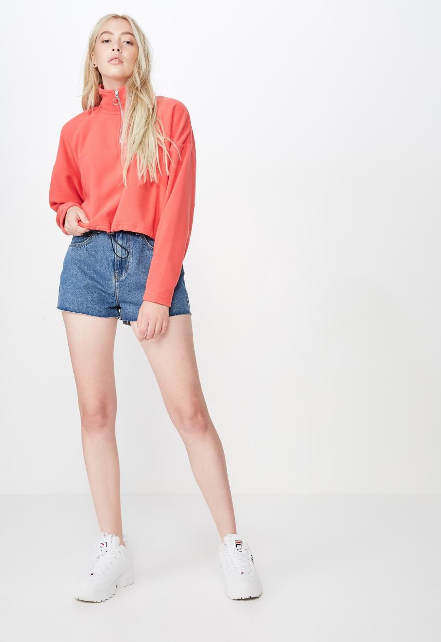 Factorie - Crop quarter zip polar fleece - coral