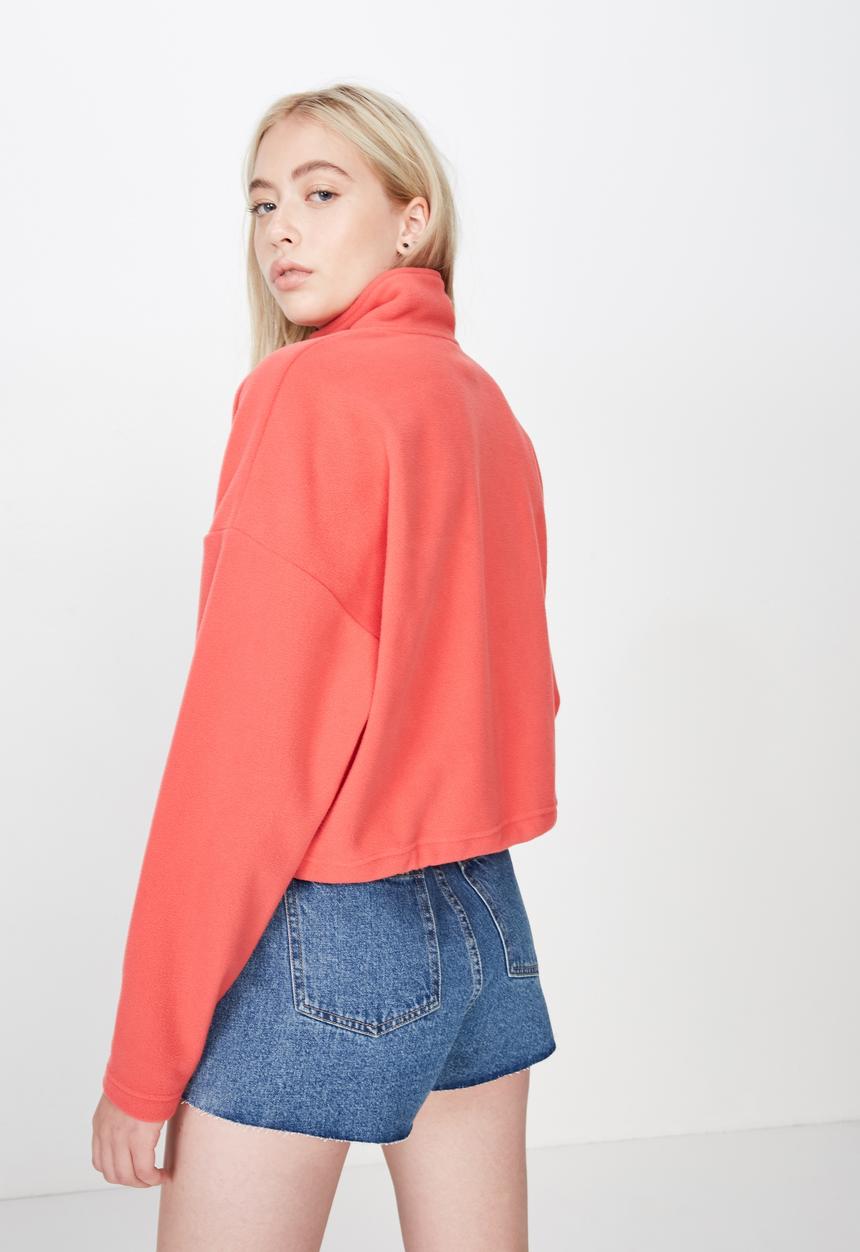 Factorie - Crop quarter zip polar fleece - coral