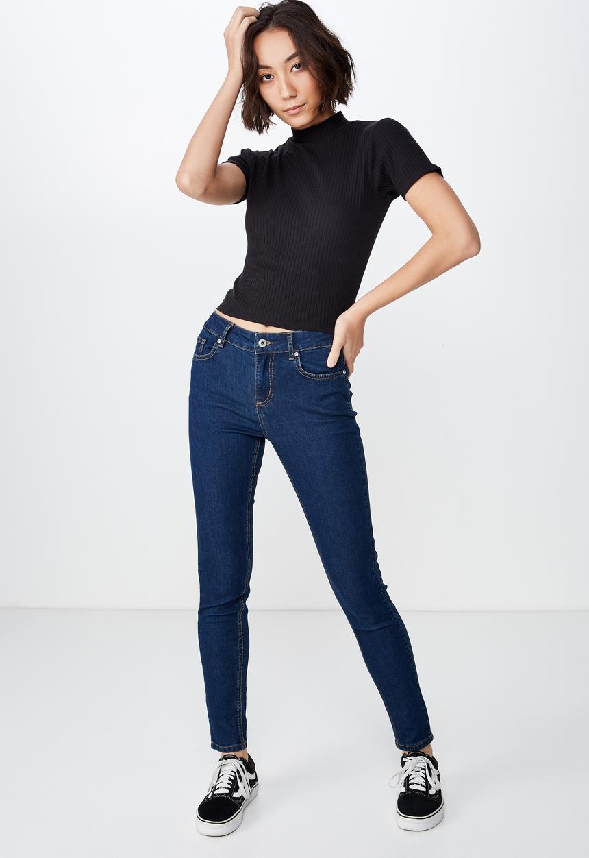 Factorie - Short sleeve rib funnel neck T-shirt - black
