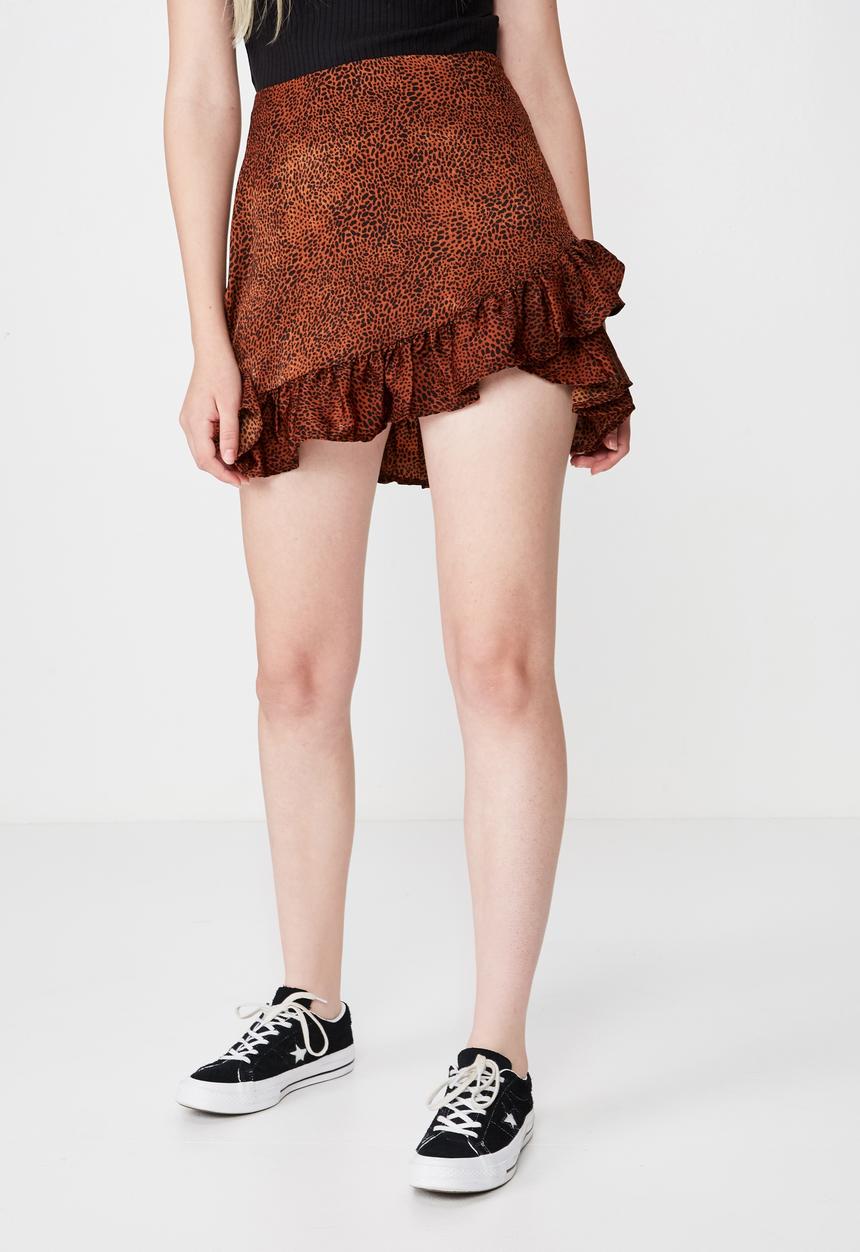 Factorie - Satin ruffle skirt - brown & black 