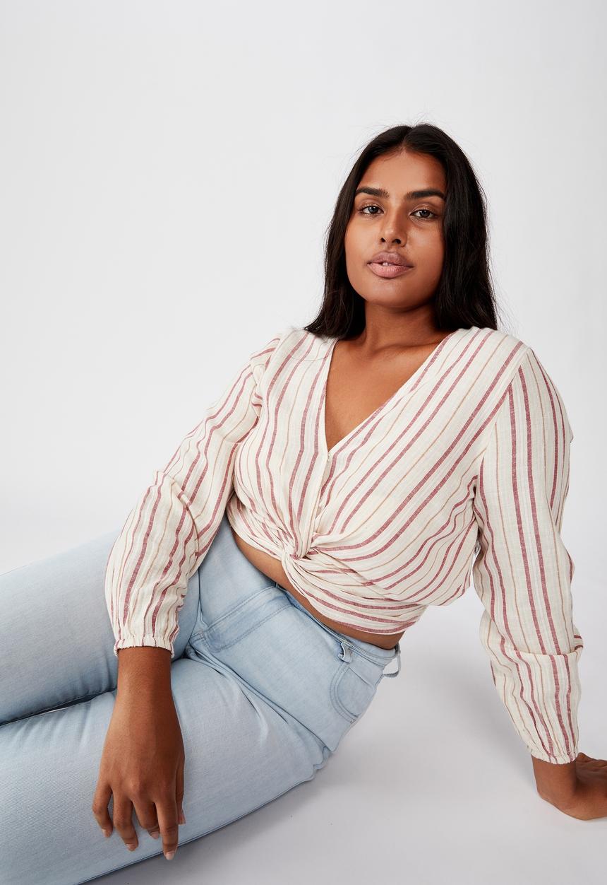 Cotton On - Curve twist front blouse  - red & cream