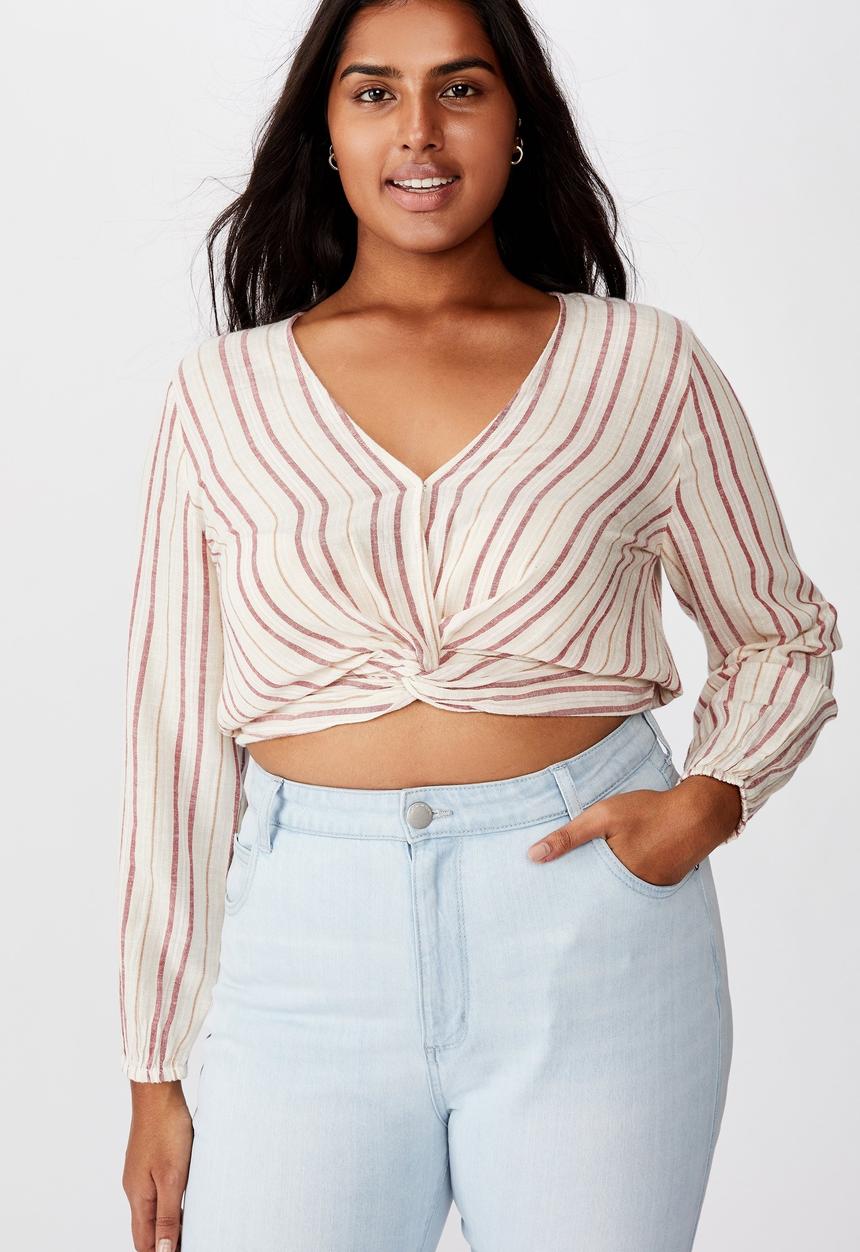 Cotton On - Curve twist front blouse  - red & cream