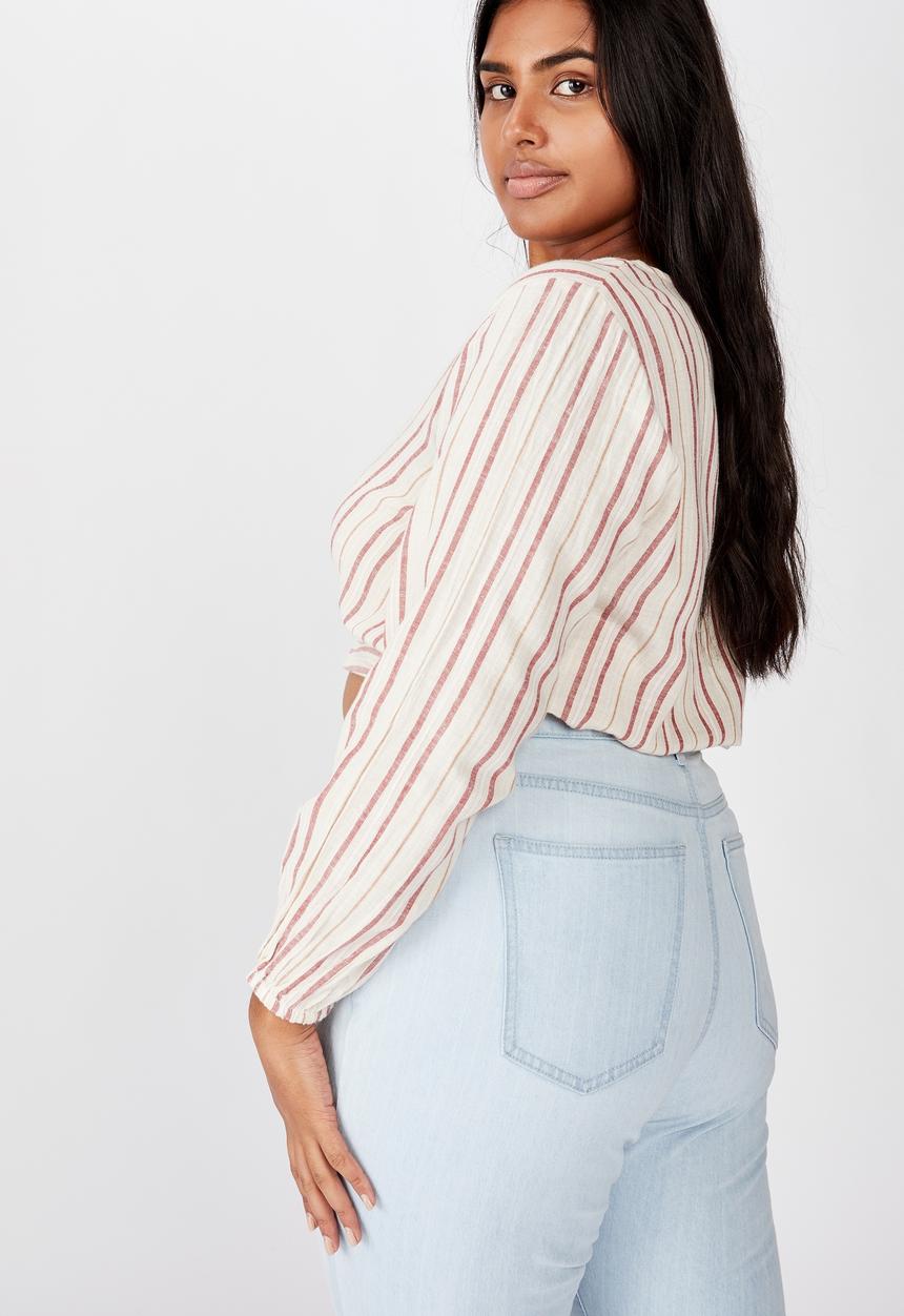 Cotton On - Curve twist front blouse  - red & cream