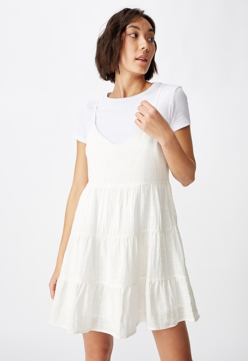 Factorie - Textured tiered dress - white