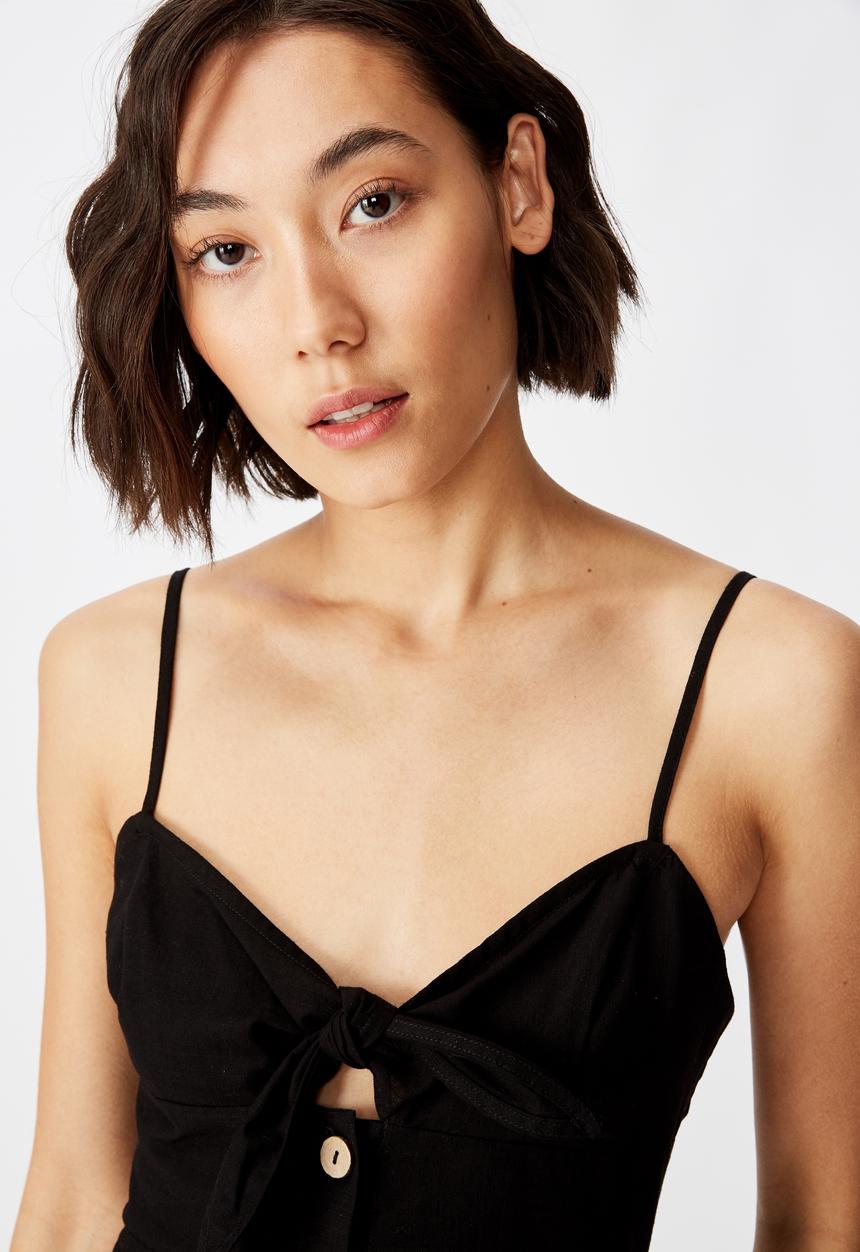 Factorie - Tie front button through dress - black