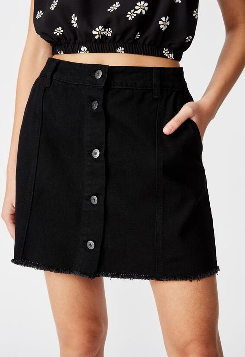 Factorie - Button thru denim skirt  - black