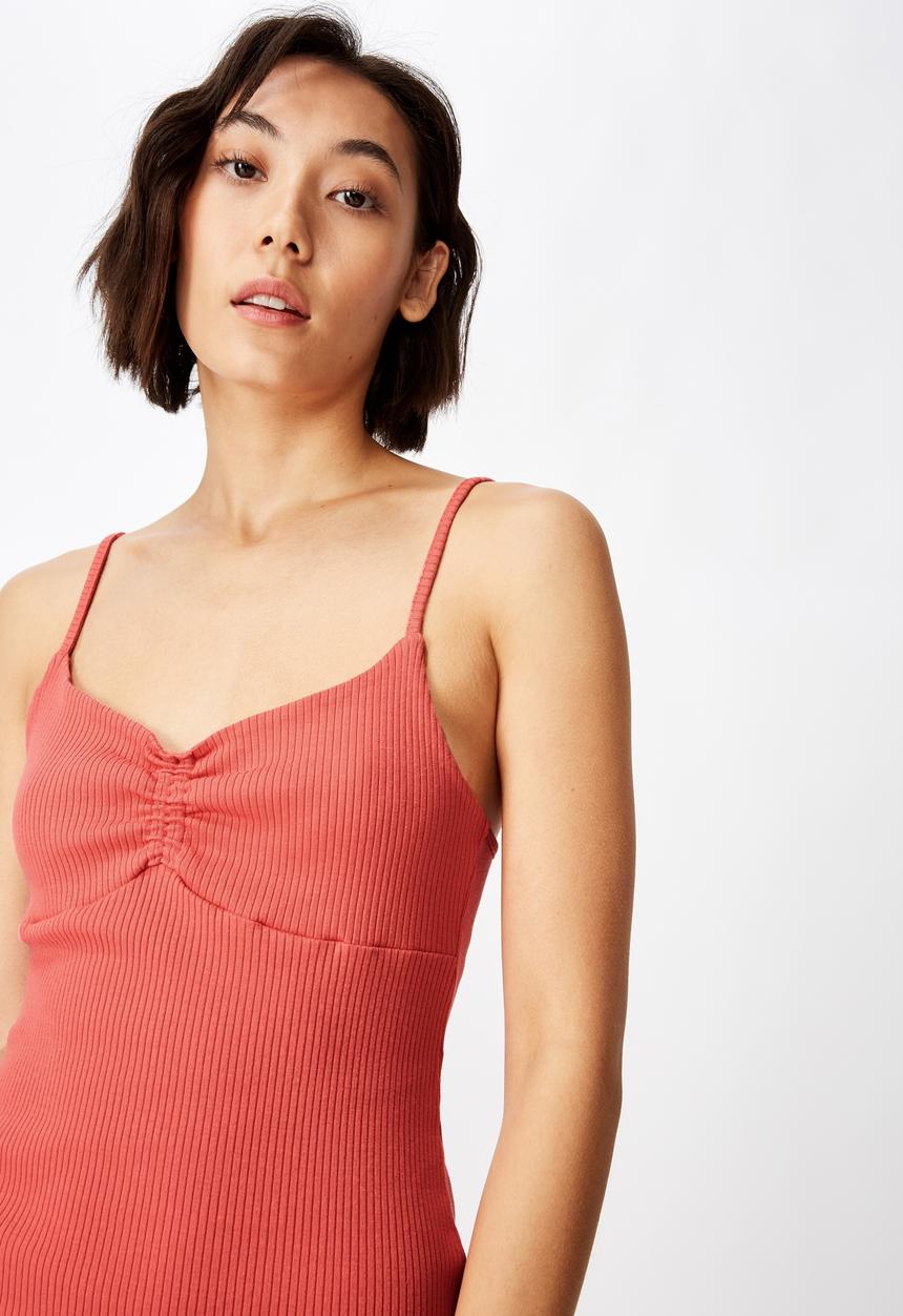 Factorie - Ruched front strappy dress - coral
