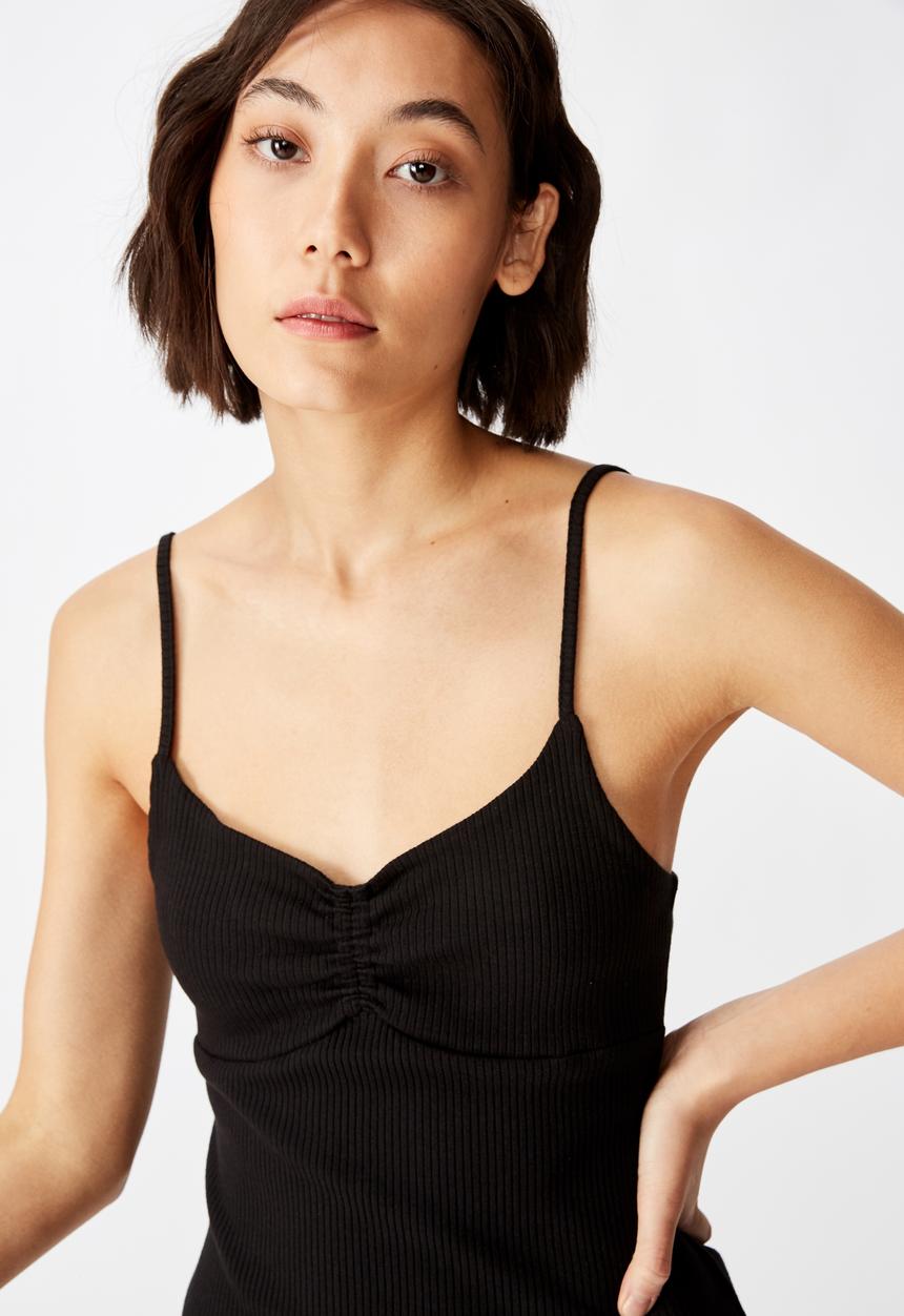Factorie - Ruched front strappy dress - black