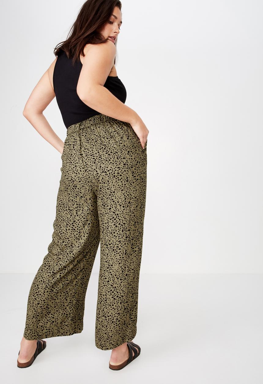Cotton On - Curve wide drape pant  - green & black