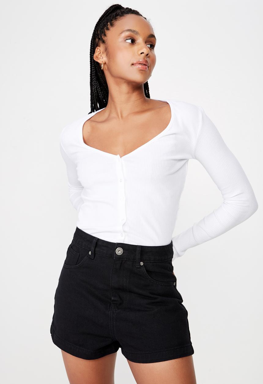 Factorie - High rise denim short - black