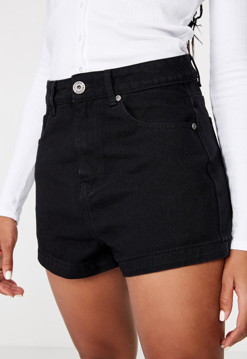 Factorie - High rise denim short - black