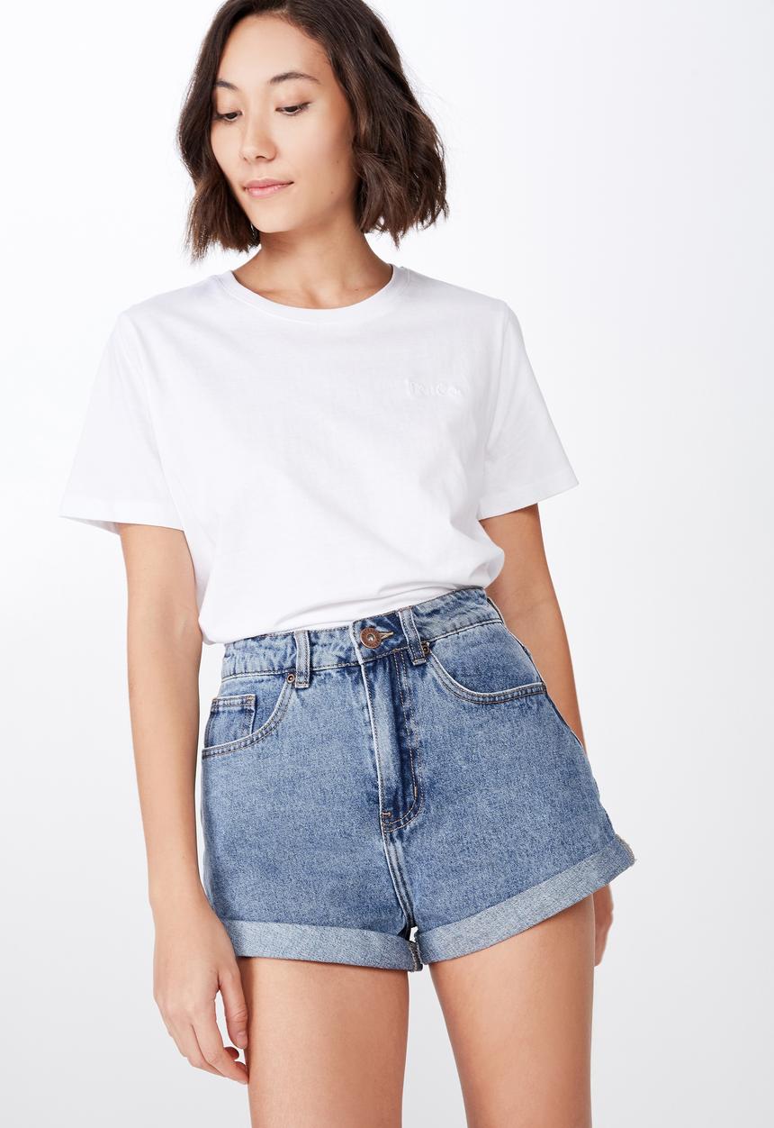Factorie - High rise denim short - blue