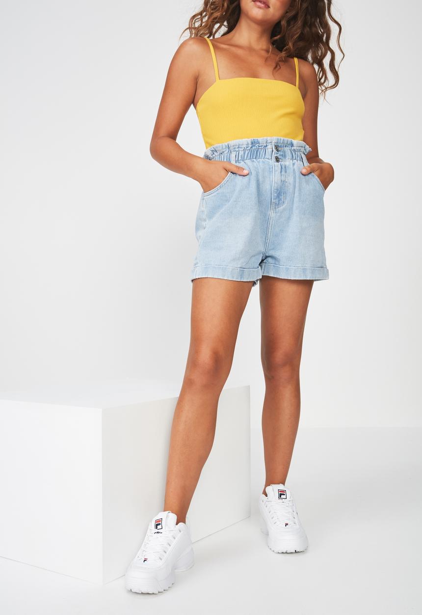 Factorie - Denim paperbag short - blue