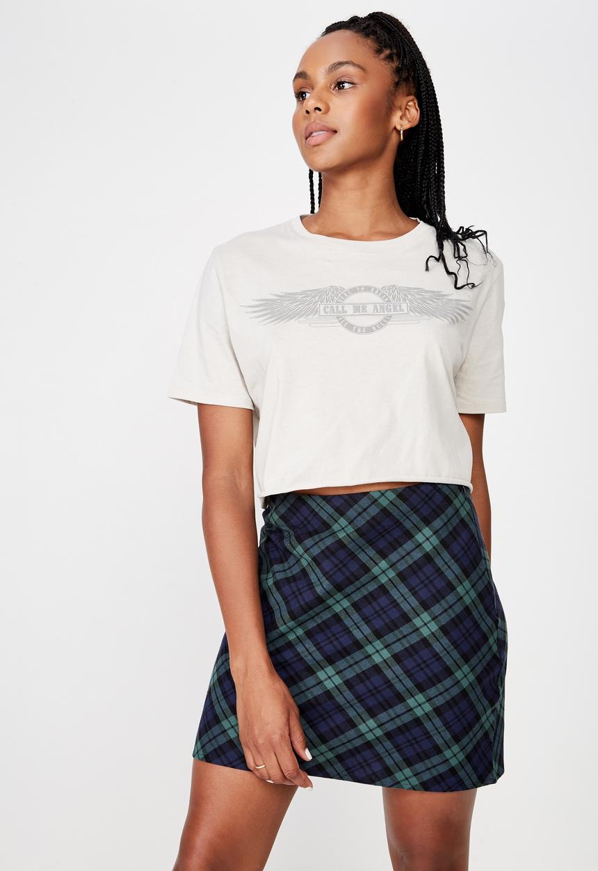 Factorie - A line check skirt - green & navy 